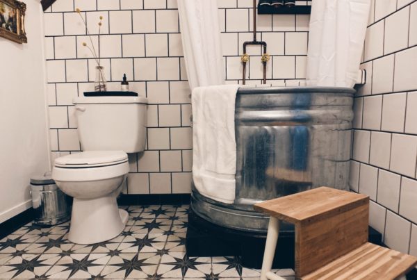 bucket shower warners camp cabin rental lake placid airbnb adirondacks subway tile