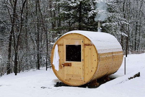 winter barrel sauna ski whiteface airbnb cabin rental warners camp lake placid pet friendly