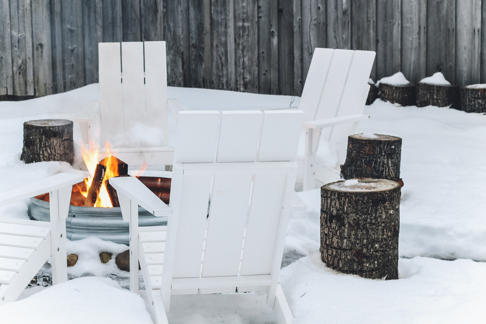 warners camp fire pit cabin weekend getaway lake placid Adirondack chairs