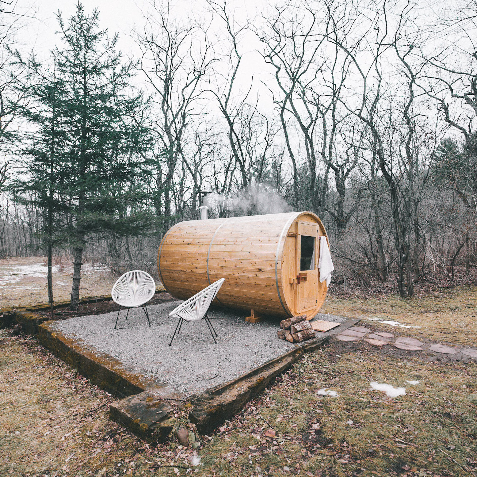 barrel sauna wood burning stove airbnb warners camp cabin rental whiteface